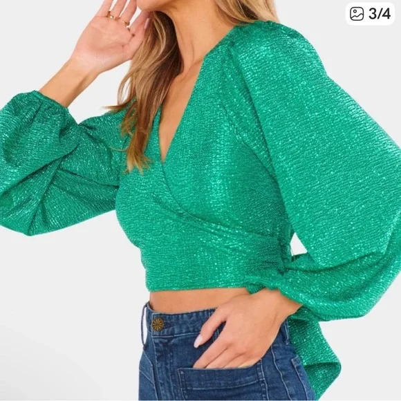Show Me Your MuMu Sparkling Emerald Blouse - Picture 3 of 5